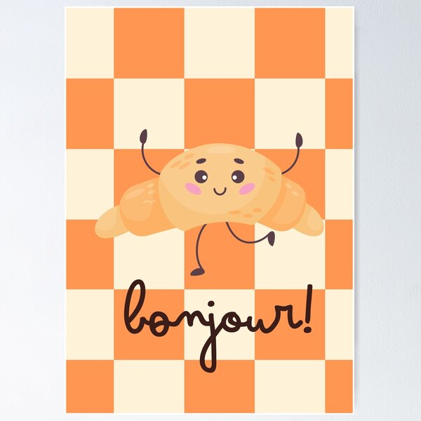 Item preview, Bonjour Croissant – Illustration in Orange Beige Checkered designed and sold by PrintCessStudio.