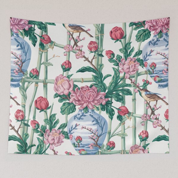 Item preview, Chinoiserie Summer Seamless Pattern | Porcelain Vase Peony Lotus Floral Design designed and sold by Tamas Das.