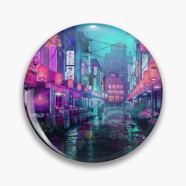 Item preview, Neon Pink Lantern Alley Cyberpunk Tokyo Rain Street Reflections designed and sold by CharmedVille.