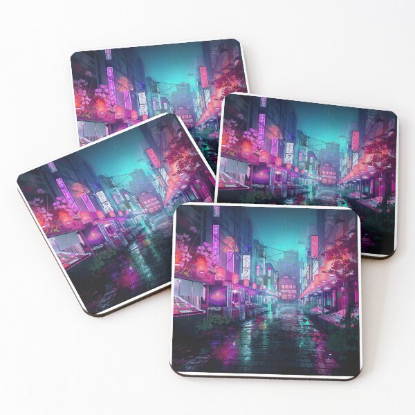 Item preview, Neon Pink Lantern Alley Cyberpunk Tokyo Rain Street Reflections designed and sold by CharmedVille.