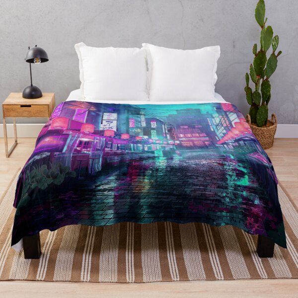 Item preview, Neon Pink Lantern Alley Cyberpunk Tokyo Rain Street Reflections designed and sold by CharmedVille.