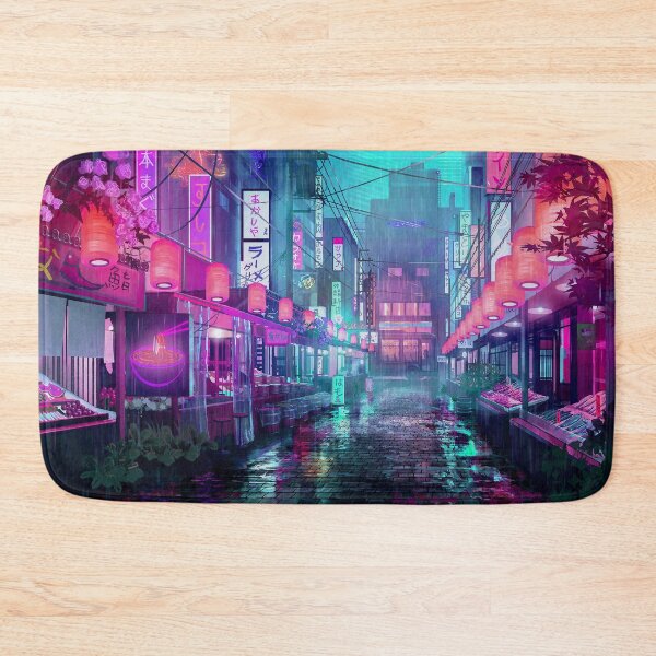 Item preview, Neon Pink Lantern Alley Cyberpunk Tokyo Rain Street Reflections designed and sold by CharmedVille.