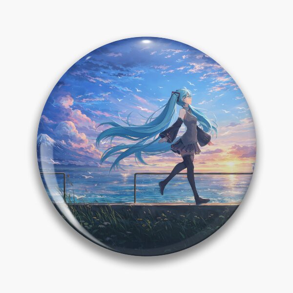 Item preview, Miku Anime Aeshtetic, Blue Sunset Seaside Girl with Flowing Hair designed and sold by CharmedVille.