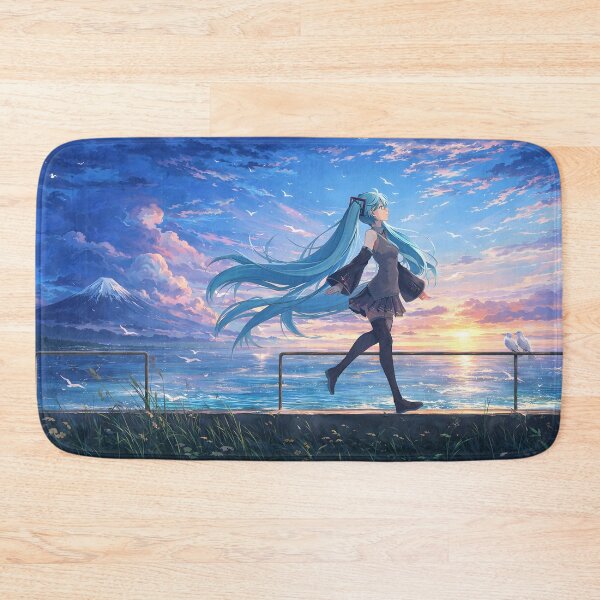 Item preview, Miku Anime Aeshtetic, Blue Sunset Seaside Girl with Flowing Hair designed and sold by CharmedVille.