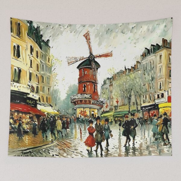 Item preview, Le Moulin Rouge in Rain-Reflected Streets and the Charm of Parisian Nightlife - 05 designed and sold by artdesignsnow.