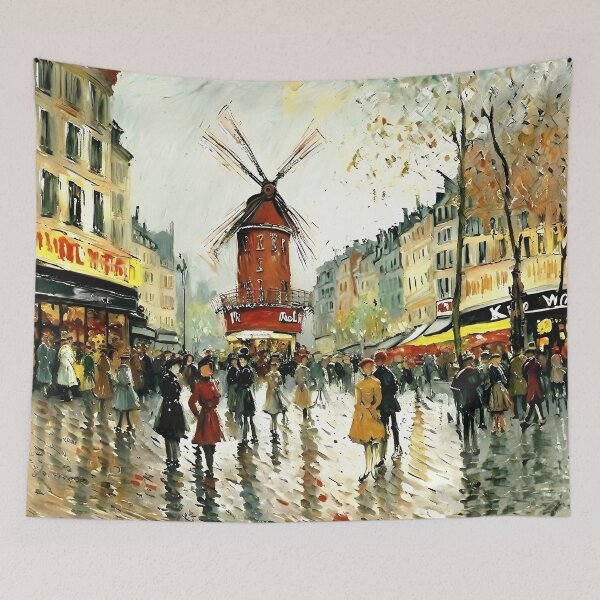 Item preview, Le Moulin Rouge in Rain-Reflected Streets and the Charm of Parisian Nightlife - 04 designed and sold by artdesignsnow.