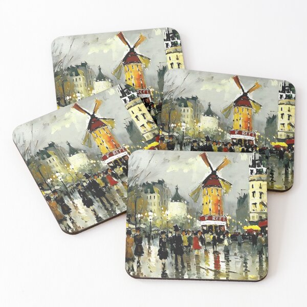Item preview, Le Moulin Rouge in Rain-Reflected Streets and the Charm of Parisian Nightlife - 03 designed and sold by artdesignsnow.