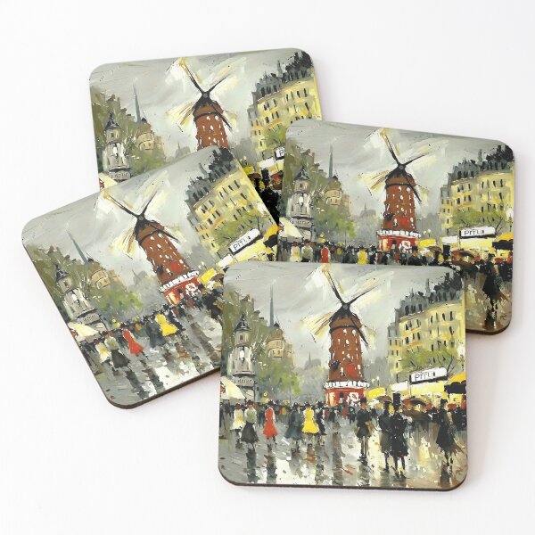 Item preview, Le Moulin Rouge in Rain-Reflected Streets and the Charm of Parisian Nightlife - 02 designed and sold by artdesignsnow.