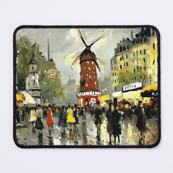Item preview, Le Moulin Rouge in Rain-Reflected Streets and the Charm of Parisian Nightlife - 02 designed and sold by artdesignsnow.