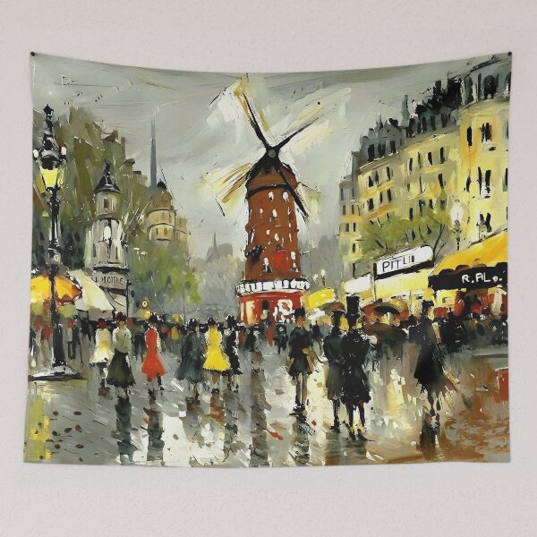 Item preview, Le Moulin Rouge in Rain-Reflected Streets and the Charm of Parisian Nightlife - 02 designed and sold by artdesignsnow.