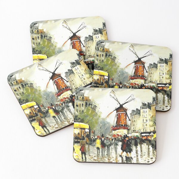 Item preview, Le Moulin Rouge in Rain-Reflected Streets and the Charm of Parisian Nightlife - 01 designed and sold by artdesignsnow.