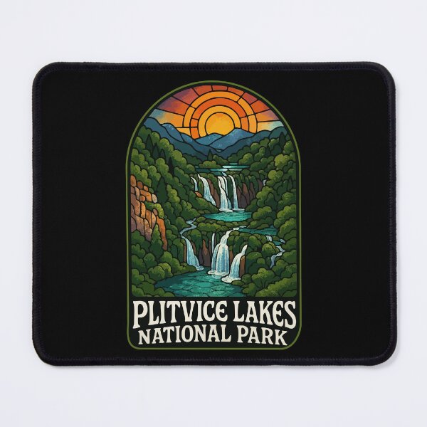 Item preview, Plitvice Lakes National Park Retro Stained Glass Travel designed and sold by TomFrontierArt.