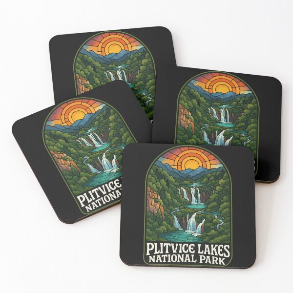 Item preview, Plitvice Lakes National Park Retro Stained Glass Travel designed and sold by TomFrontierArt.