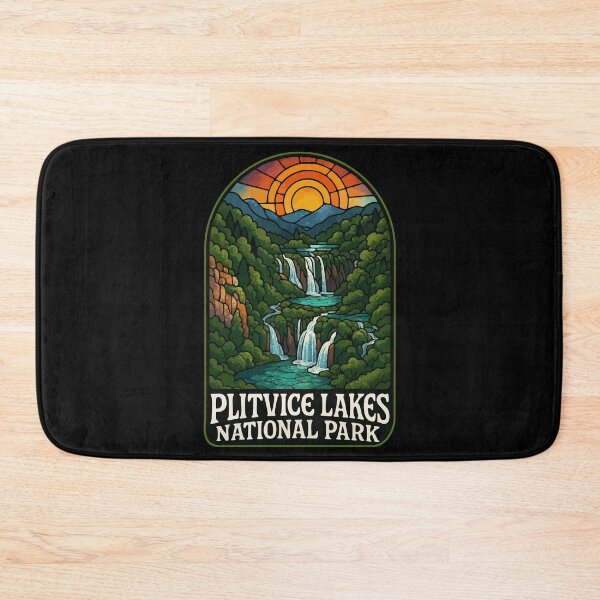Item preview, Plitvice Lakes National Park Retro Stained Glass Travel designed and sold by TomFrontierArt.