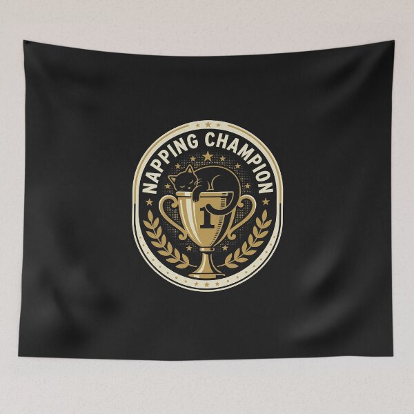 Item preview, Napping Champion - Funny Cat in Gold Trophy designed and sold by AdyKurniawan.