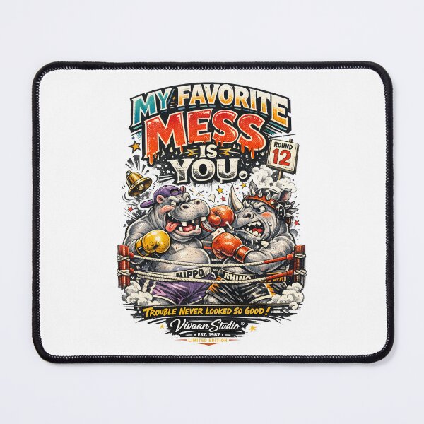 Item preview, My Favorite Mess Is You Retro Comic Boxing Hippo vs Rhino – Funny Relationship Chaos T-Shirt & Wall Art by Vivaan Studio. designed and sold by Vivaan Studio.