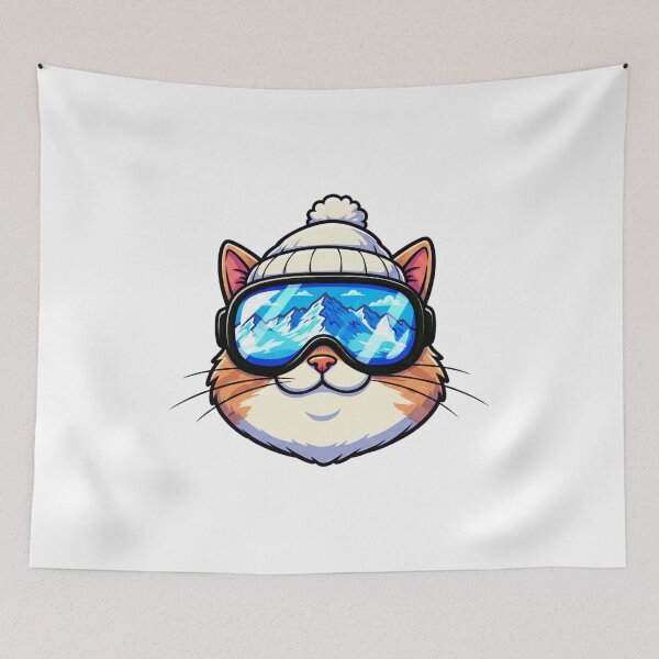 Item preview, old cute cat skiing designed and sold by YounexxART.