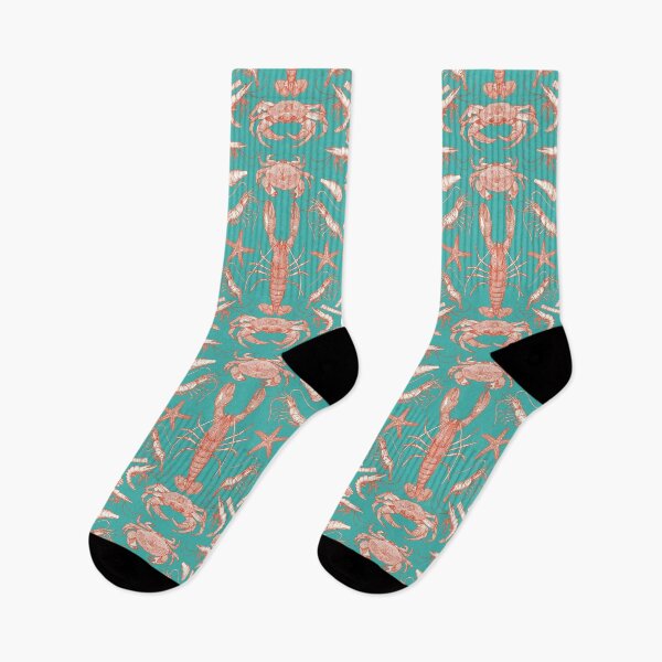 Item preview, Cornwall crustaceans damask cayenne verdigris designed and sold by scrummy.