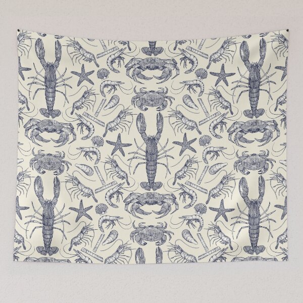 Item preview, Cornwall crustaceans damask blue pearl  designed and sold by scrummy.