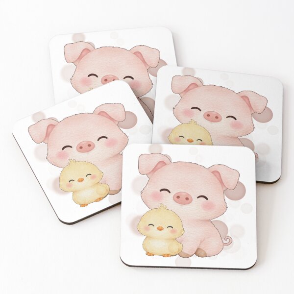 Item preview, Smiling Pig and Little Chick – Animal Illustration designed and sold by iamKRUK.