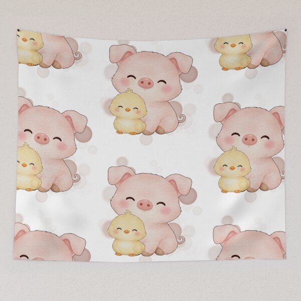 Item preview, Smiling Pig and Little Chick – Animal Illustration designed and sold by iamKRUK.