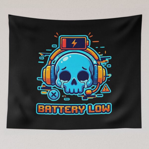 Item preview, Battery Low – Funny Gamer Skeleton Design for Exhausted Players and Overworked Souls designed and sold by laggy-soul-0.