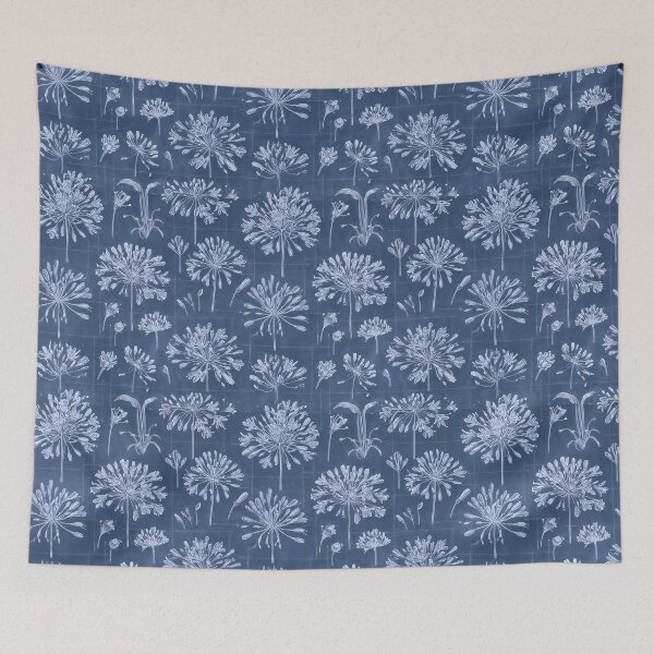 Item preview, Botanical Blueprint Grid Agapanthus Pattern designed and sold by HOMETOWN86.