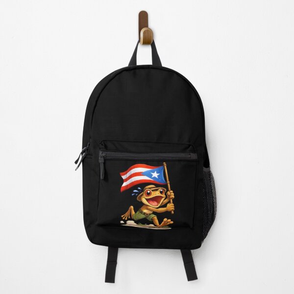 Item preview, Cute Baricua Coqui Frog Running With Puerto Rican Flag Taino designed and sold by TomelaGio.