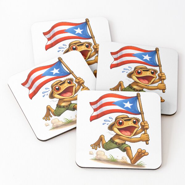 Item preview, Cute Baricua Coqui Frog Running With Puerto Rican Flag Taino designed and sold by TomelaGio.