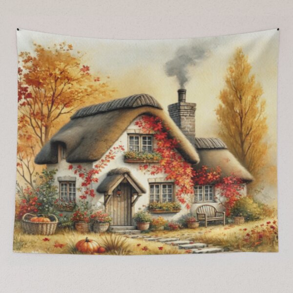 Item preview, Autumn Cottage Writing Nook – Blooming Nostalgia Pumpkin Picnic Art designed and sold by ArtFreshStudio.