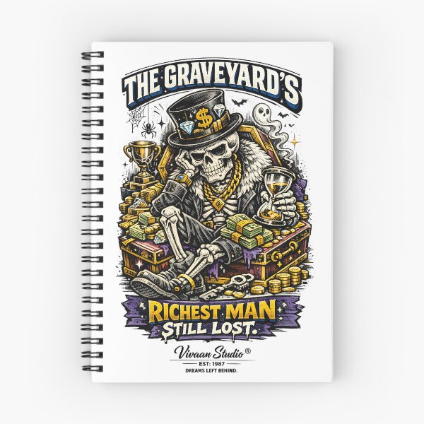 Item preview, The Graveyard's Richest Man Still Lost - Memento Mori Skeleton Art - Stoic Motivational Quote Streetwear Design by Vivaan Studio. designed and sold by Vivaan Studio.