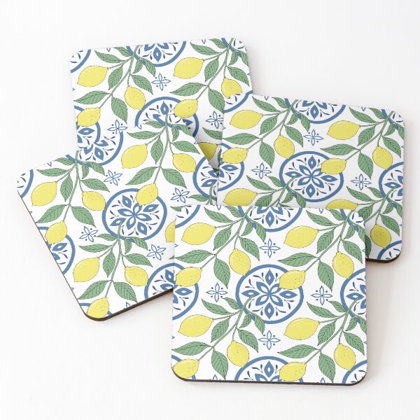 Item preview, Sicilian lemon motifs with blue and white Moroccan tile designed and sold by TeezTales.