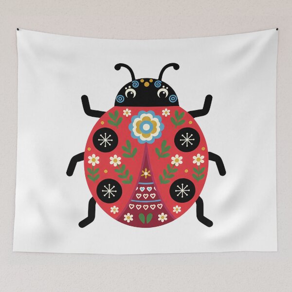 Item preview, Starry Garden Ladybug – Scandinavian Folk Art by heidiannemorris © designed and sold by FOLK ART FUSION by heidiannemorris.