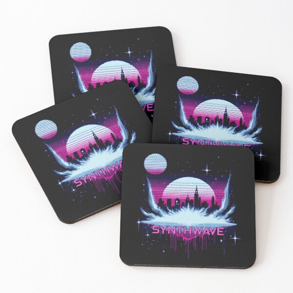Item preview, Synthwave Retro City with Moon – Pixel Art Design designed and sold by SynthstarShop.