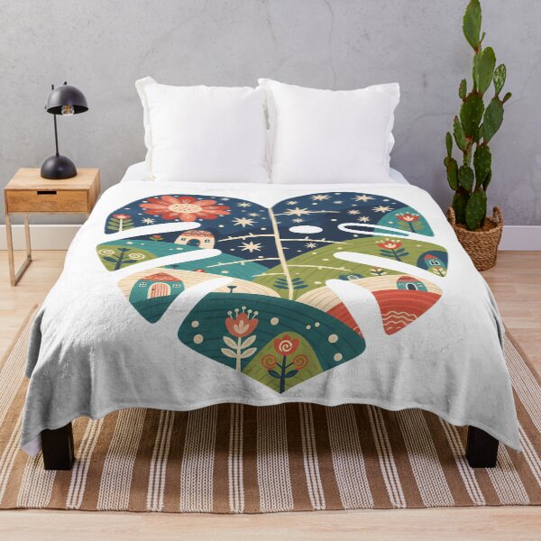 Item preview, Starry Monstera Landscape – Scandinavian Folk Art by heidiannemorris © designed and sold by FOLK ART FUSION by heidiannemorris.