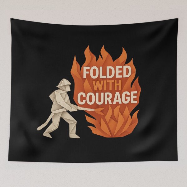 Item preview, Folded With Courage - Origami Firefighter Battling Flames designed and sold by MKreative Studio.
