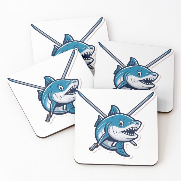 Item preview, Savage Shark Warrior with Crossed Swords – Cartoon Predator Illustration designed and sold by Kavya Art.