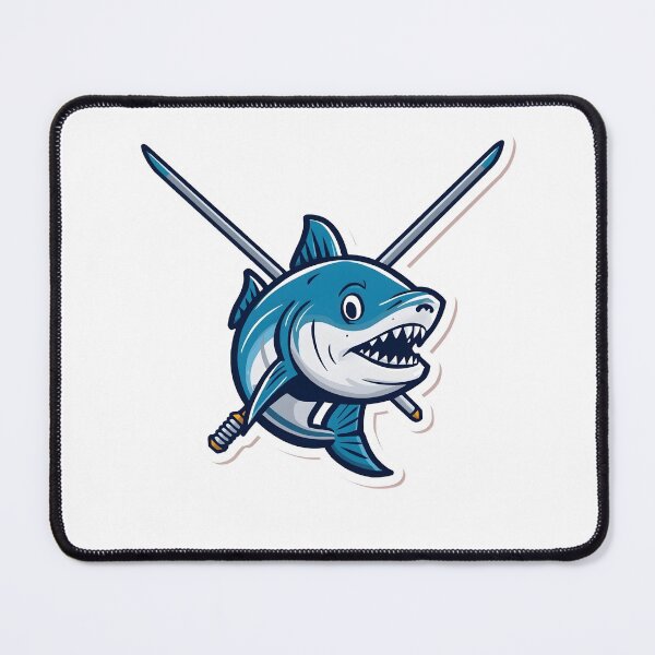 Item preview, Savage Shark Warrior with Crossed Swords – Cartoon Predator Illustration designed and sold by Kavya Art.