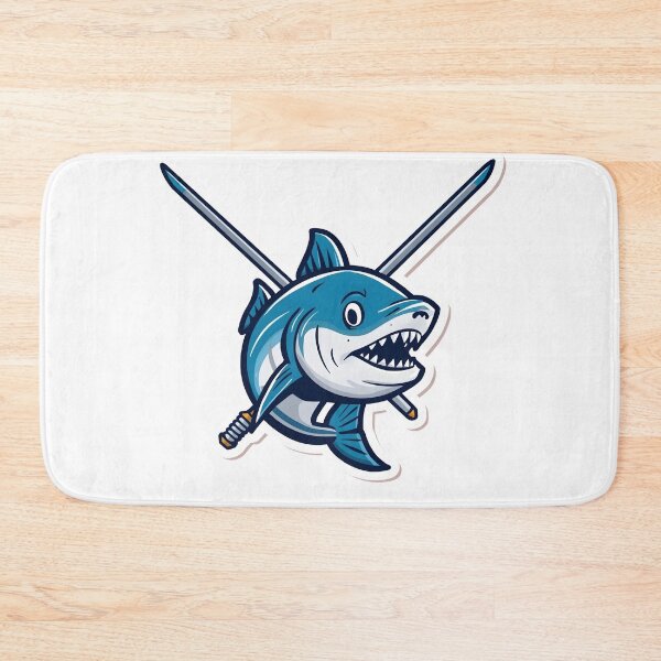 Item preview, Savage Shark Warrior with Crossed Swords – Cartoon Predator Illustration designed and sold by Kavya Art.