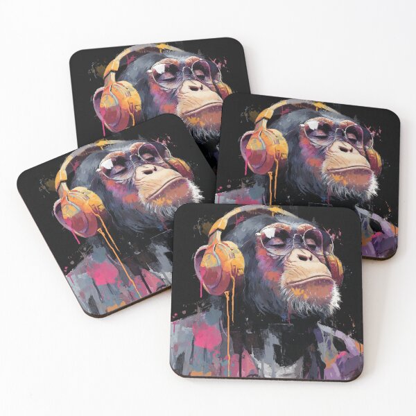 Item preview, DJ Monkey Business Ape In Glasses And Gold Headphones designed and sold by GrinGalore.