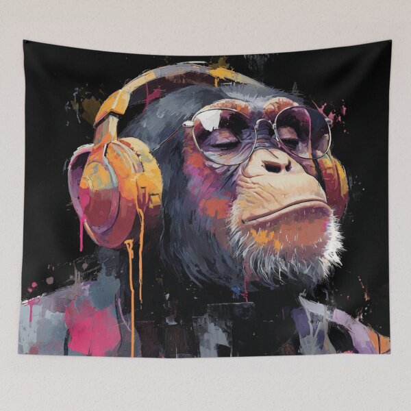 Item preview, DJ Monkey Business Ape In Glasses And Gold Headphones designed and sold by GrinGalore.