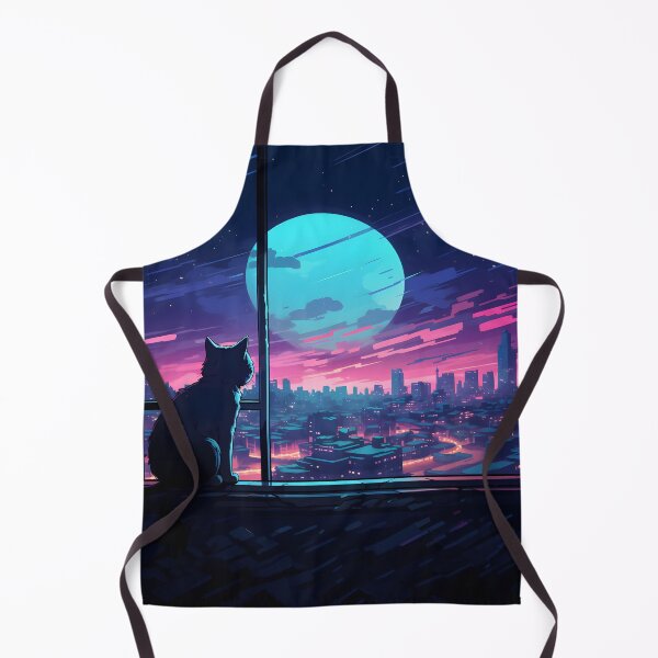 Item preview, Lofi Moon Cat Night City Skyline Neon Window Twilight designed and sold by CharmedVille.