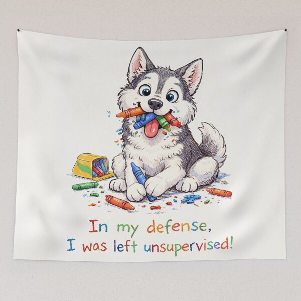Item preview, In My Defense, I Was Left Unsupervised - Husky Dog Eats Crayons designed and sold by nikkolaus.