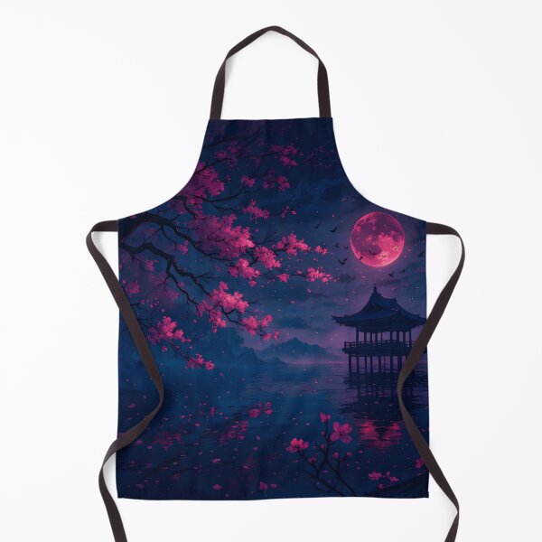 Item preview, Pink Moon Cherry Blossom Lake Pagoda Night Landscape anime deskmat designed and sold by CharmedVille.