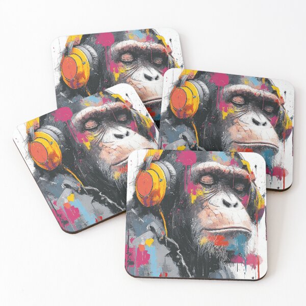 Item preview, DJ Monkey Chill Ape Splash With Gold Headphones designed and sold by GrinGalore.