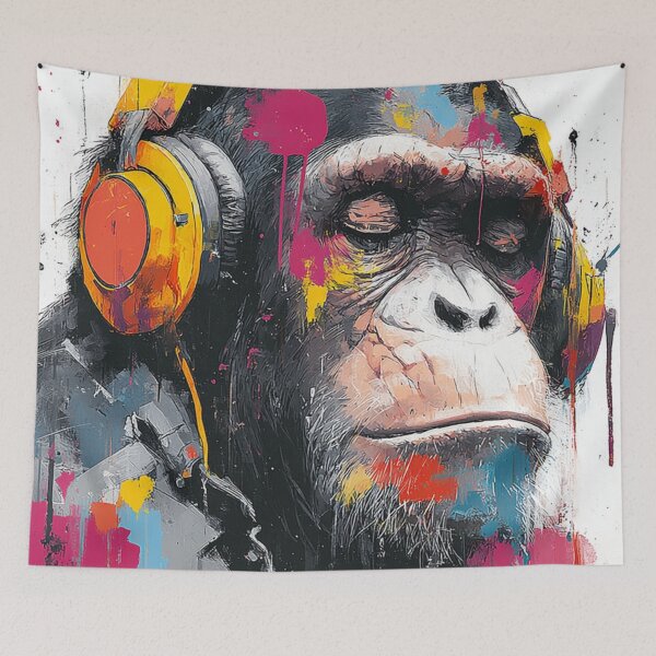 Item preview, DJ Monkey Chill Ape Splash With Gold Headphones designed and sold by GrinGalore.