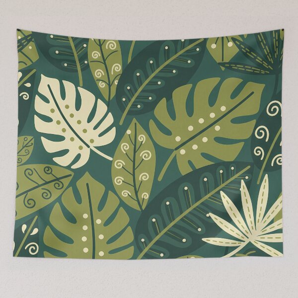 Item preview, Monstera Tropical Botanic Pattern - Scandinavian Folk Art by heidiannemorris © designed and sold by FOLK ART FUSION by heidiannemorris.