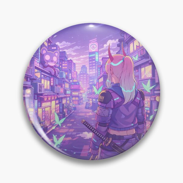 Item preview, Pastel Cyberpunk Anime Warrior Girl Neon City Street deskmat designed and sold by CharmedVille.