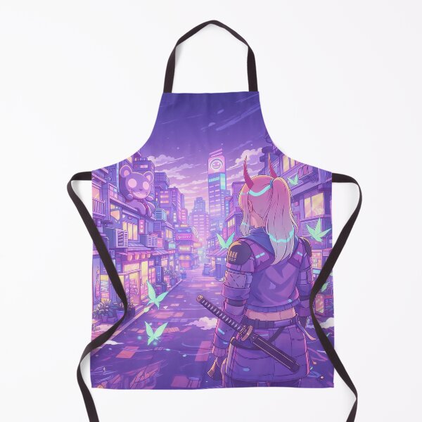 Item preview, Pastel Cyberpunk Anime Warrior Girl Neon City Street deskmat designed and sold by CharmedVille.