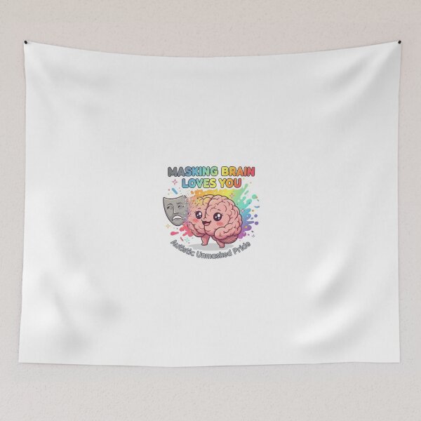 Item preview, Masking Brain Loves You Autistic Unmasked Pride Sticker designed and sold by OrikuStudio.